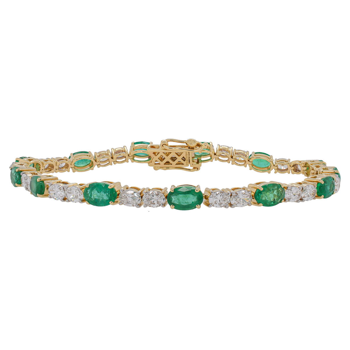 14K Yellow Gold Emerald Oval Diamond Tennis Bracelet