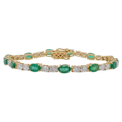 14K Yellow Gold Emerald Oval Diamond Tennis Bracelet, view 1