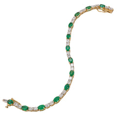 14K Yellow Gold Emerald Oval Diamond Tennis Bracelet, view 2