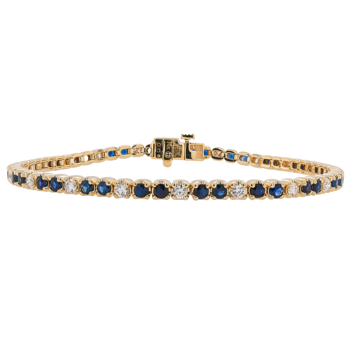 14K Yellow Gold Sapphire Diamond Tennis Bracelet