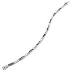 14K White Gold Sapphire Diamond Tennis Bracelet 7in, view 2