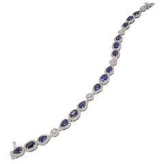 18K White Gold Pear & Oval Blue Sapphire and 2.92CTW Natural Diamond Tennis Bracelet, view 2