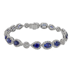 18K White Gold Pear & Oval Blue Sapphire and 2.92CTW Natural Diamond Tennis Bracelet, view 1