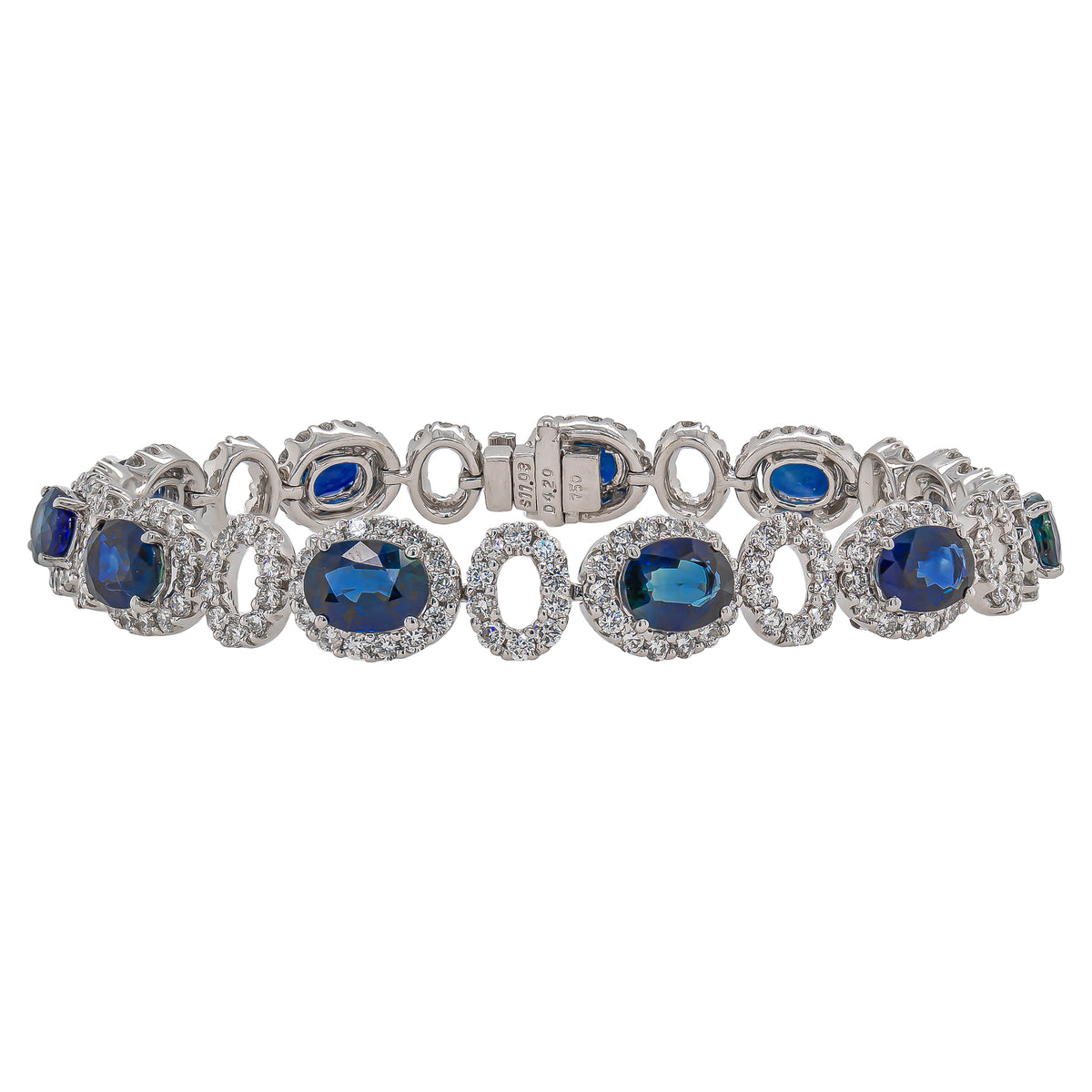 18K White Gold 11.03CTW Oval Blue Sapphire & 4.19CTW Natural Diamond Tennis Bracelet