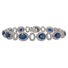 18K White Gold 11.03CTW Oval Blue Sapphire & 4.19CTW Natural Diamond Tennis Bracelet, view 1