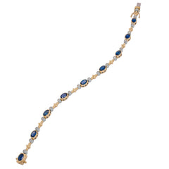 14K Yellow and White Gold Oval Sapphire and Diamond Bezel Tennis Bracelet, view 1