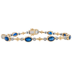 14K Yellow and White Gold Oval Sapphire and Diamond Bezel Tennis Bracelet, view 2