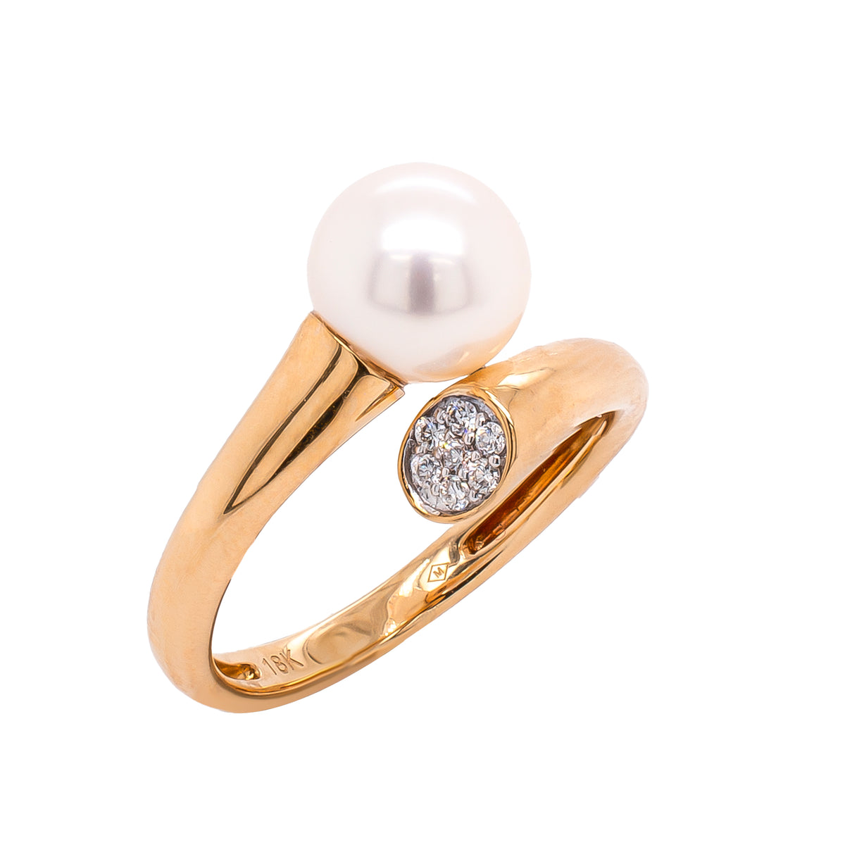 18K Yellow Gold Pearl Tipped Bypass Diamond Ring