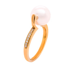 14K Yellow Gold 10mm Pearl Diamond Ring, view 2