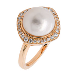 14K Yellow Gold Pearl Diamond Ring 15.2mm, view 2