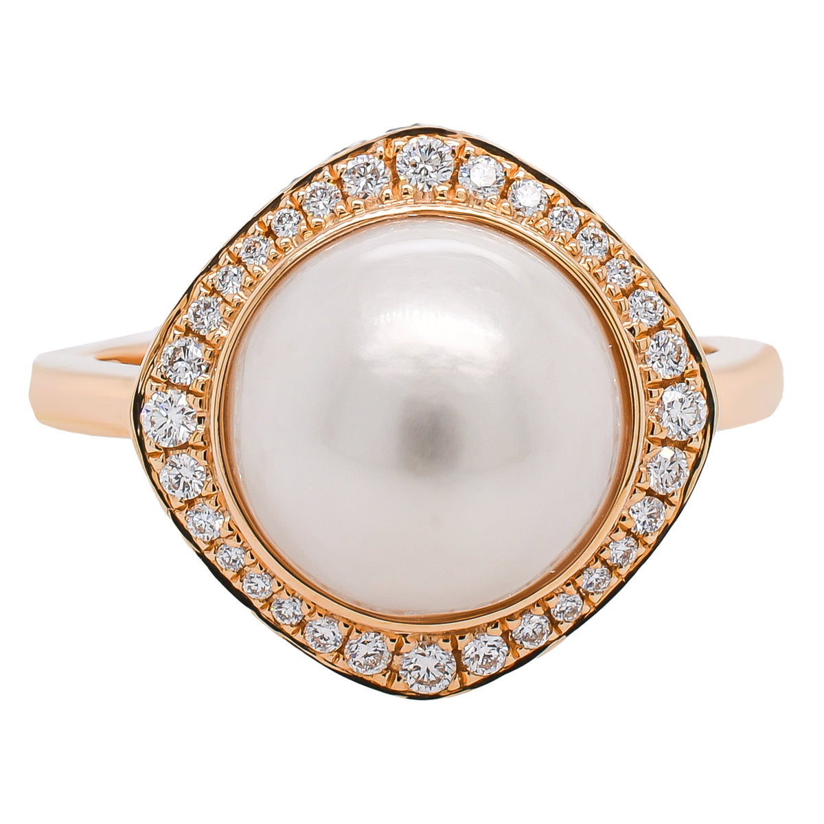 14K Yellow Gold Pearl Diamond Ring 15.2mm