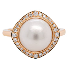 14K Yellow Gold Pearl Diamond Ring 15.2mm, view 1