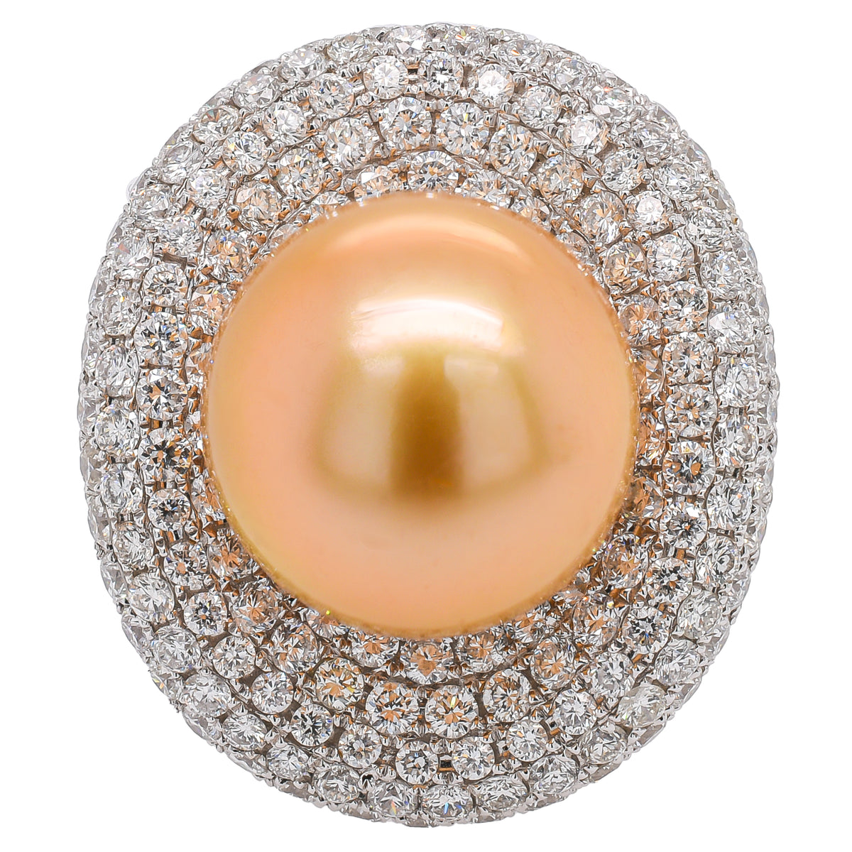 18K White Gold Diamond Pavé & Golden Pearl Ring