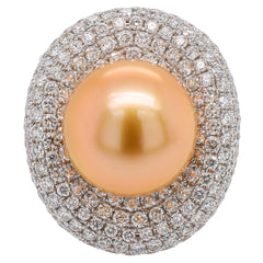 18K White Gold Diamond Pavé & Golden Pearl Ring, view 1