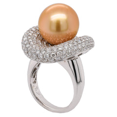 18K White Gold Diamond Pavé & Golden Pearl Ring, view 2
