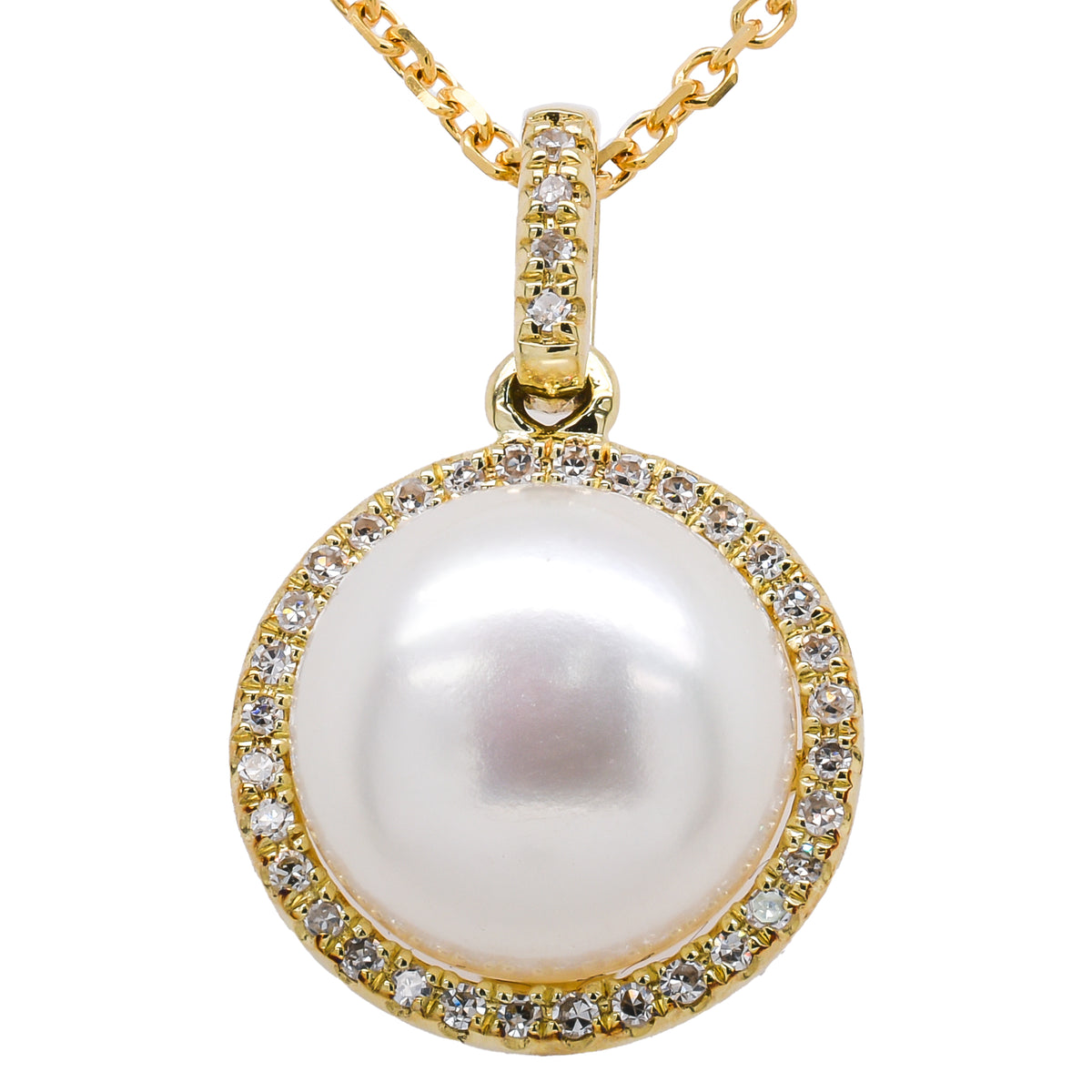 14K Yellow Gold Pearl Diamond Necklace 16in