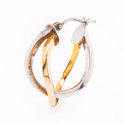 14K Yellow and White Gold Crossover Hoop Earrings 17mm, view 2