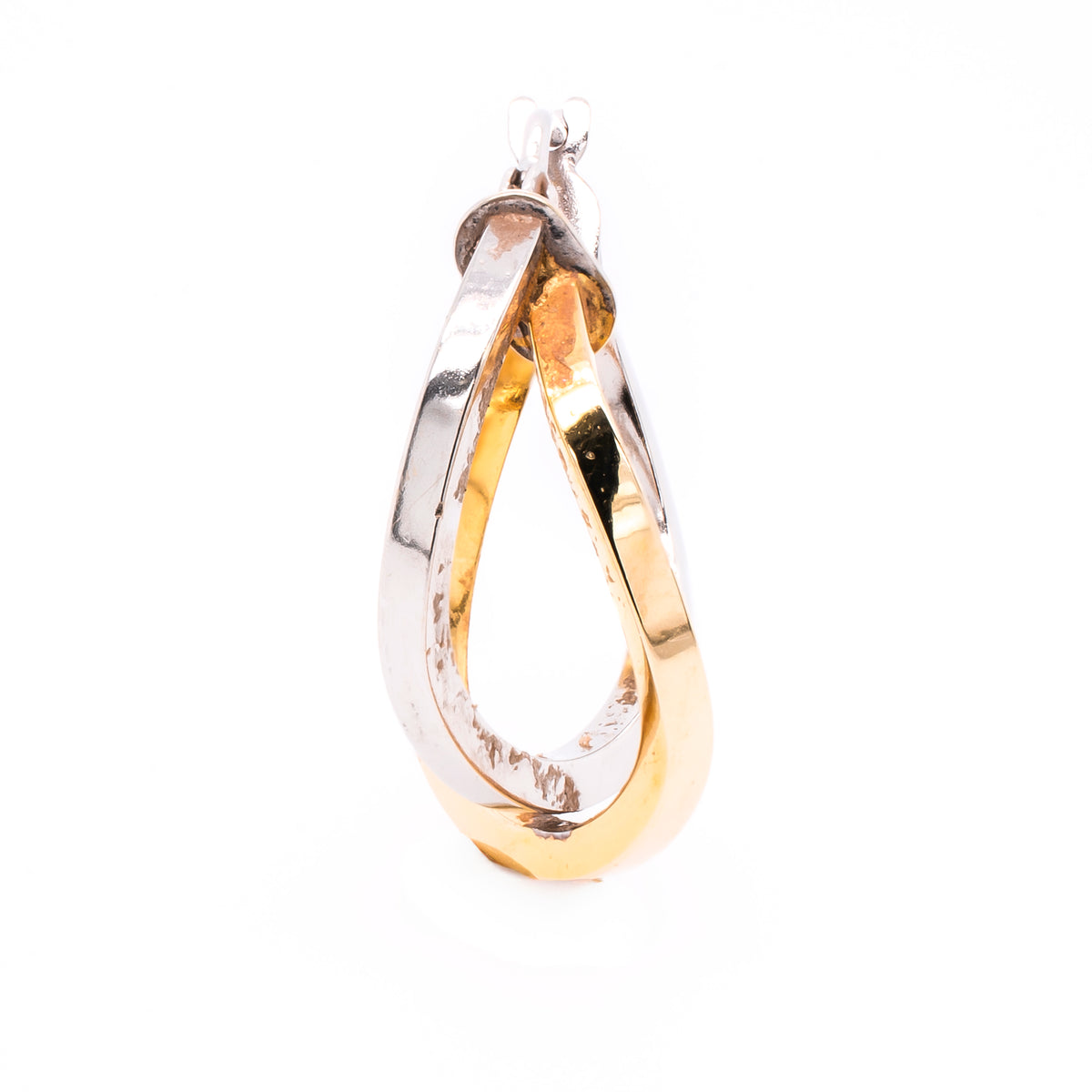 14K Yellow and White Gold Crossover Hoop Earrings 17mm