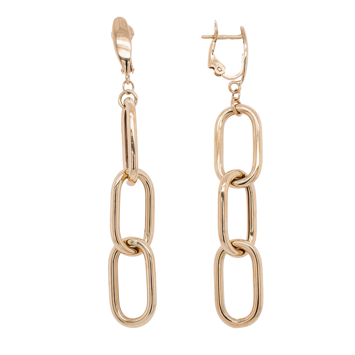 14K Yellow Gold Dangle Oval Link Earrings