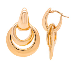18K Yellow Gold Round Double Link Dangle Earrings, view 2