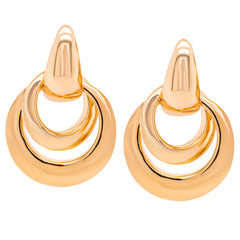 18K Yellow Gold Round Double Link Dangle Earrings, view 1
