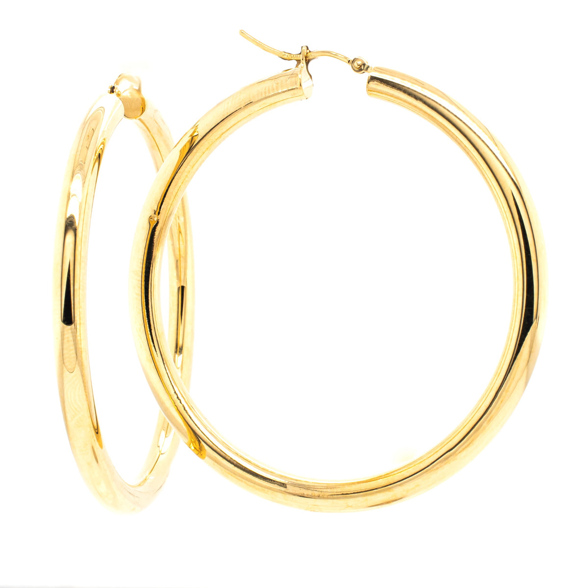 14K Yellow Gold Tube 35mm Hoop Earrings