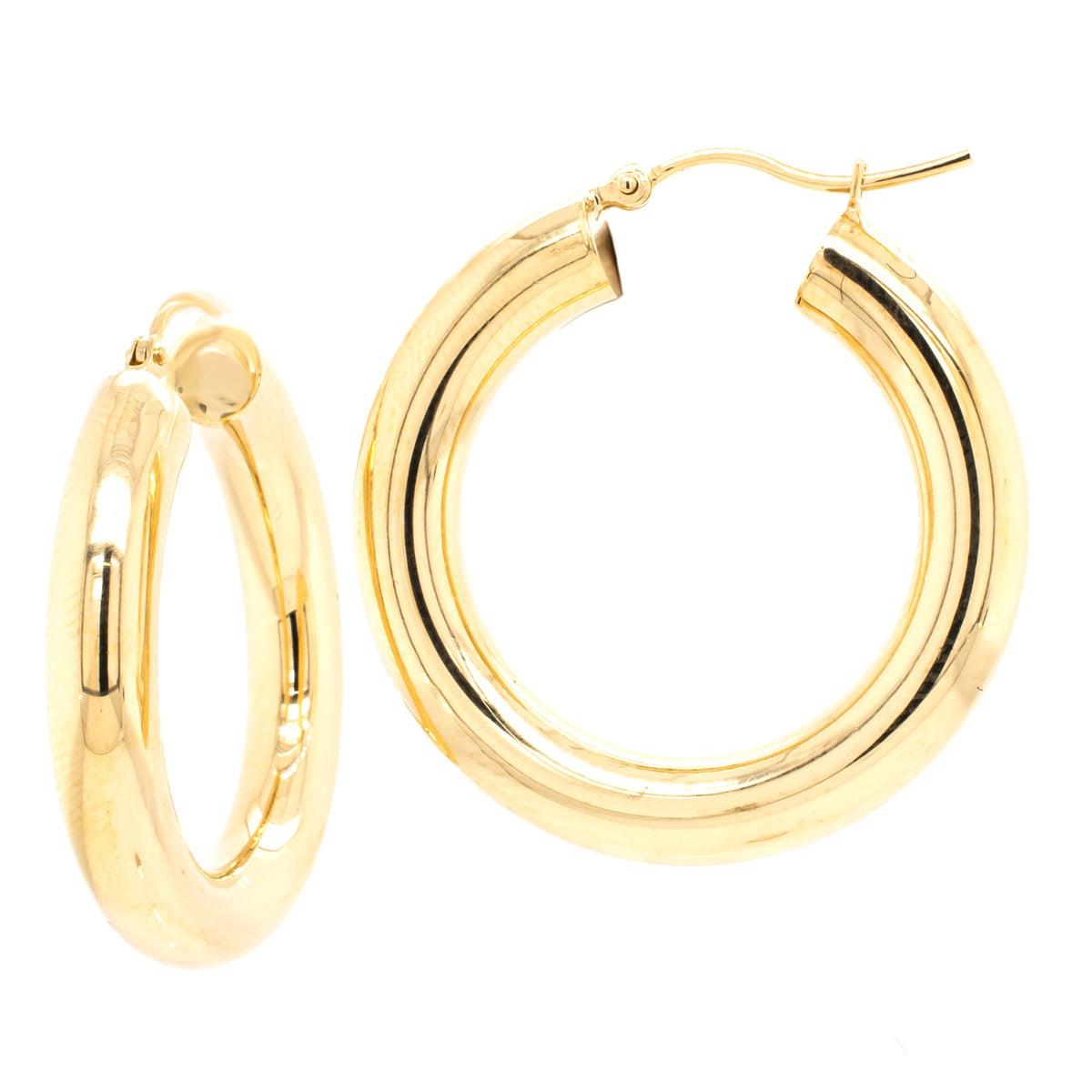 14K Yellow Gold Polished 30mm Tube Hoop Earrings