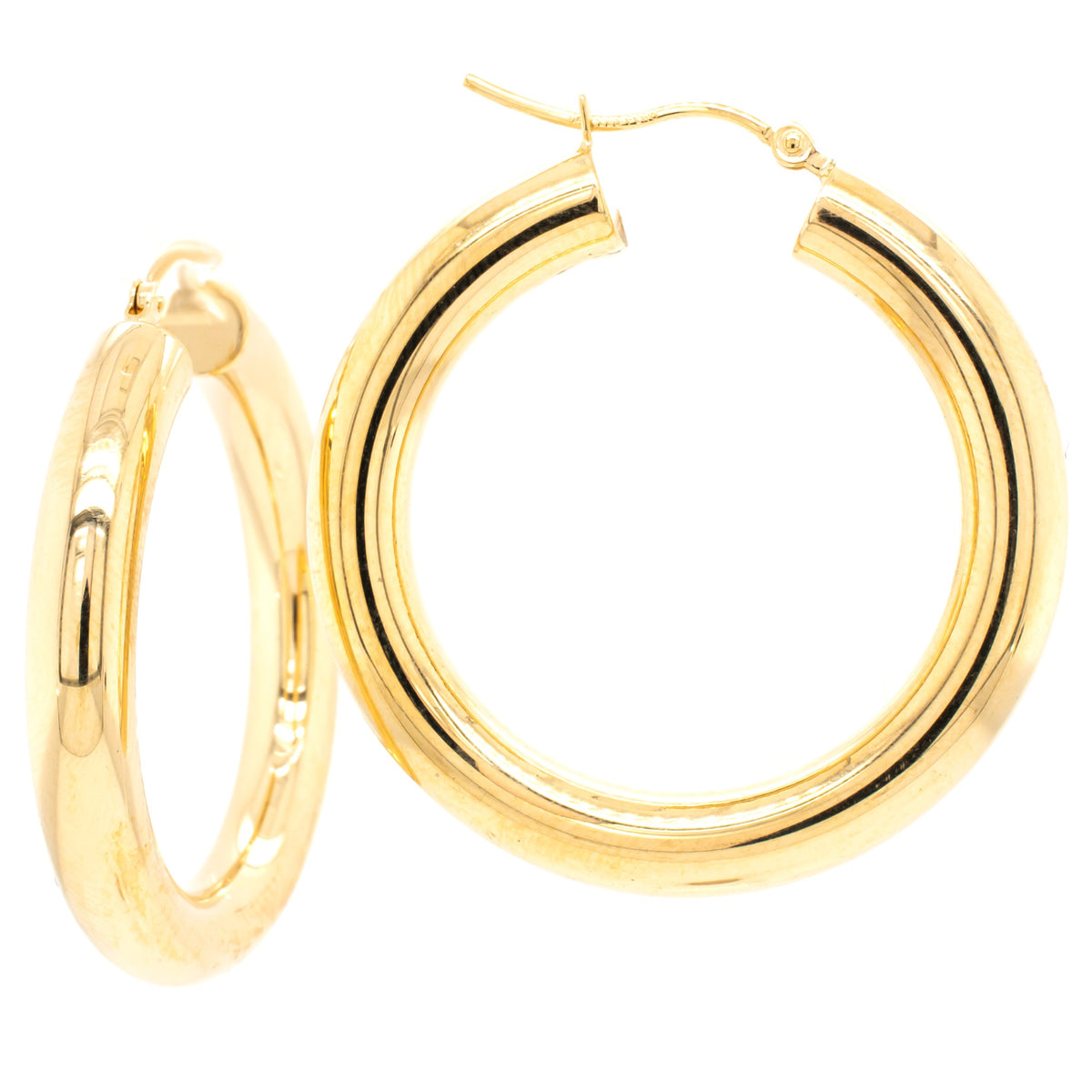 14K Yellow Gold 35mm Tube Hoop Earrings