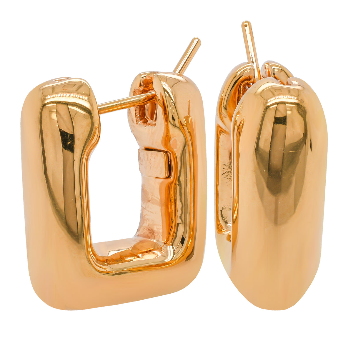14K Yellow Gold Rectangle Hoop Earrings