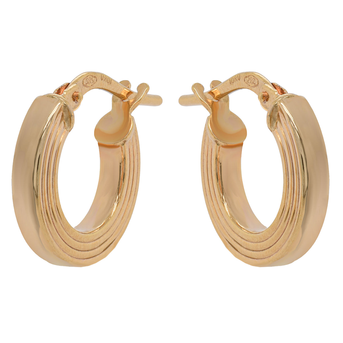 14K Yellow Gold Ridge Hoop Earrings 13mm