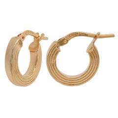 14K Yellow Gold Ridge Hoop Earrings 13mm, view 2