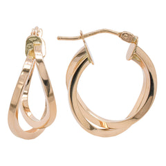 14K Yellow Gold Crossover Hoop Earrings 17mm, view 2