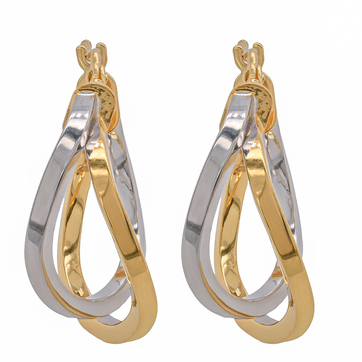 14K Yellow and White Gold Crossover Hoop Earrings 17mm