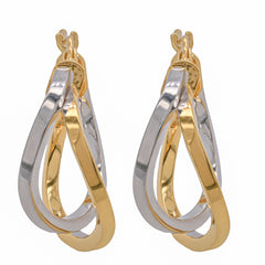 14K Yellow and White Gold Crossover Hoop Earrings 17mm, view 1