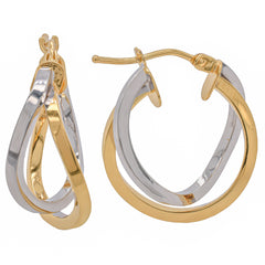 14K Yellow and White Gold Crossover Hoop Earrings 17mm, view 2