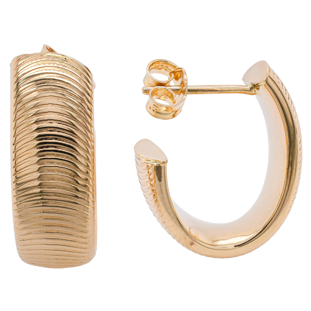 14K Yellow Gold Chevron J Hoop Earrings 18.5mm