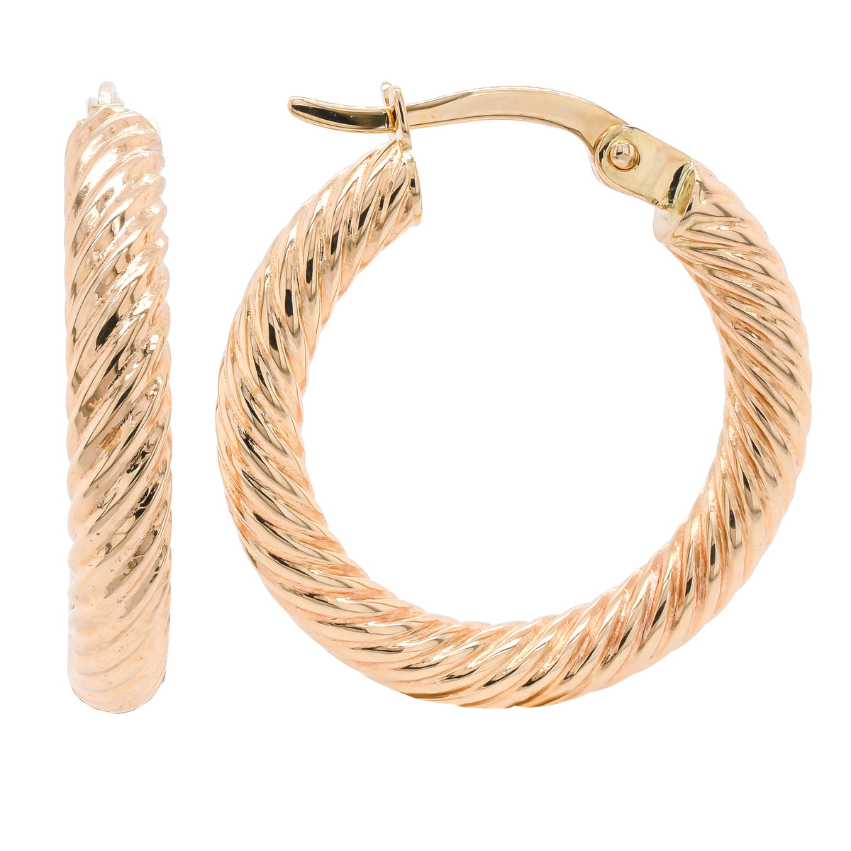 14K Yellow Gold Tight Twisted Hoop Earrings 20mm
