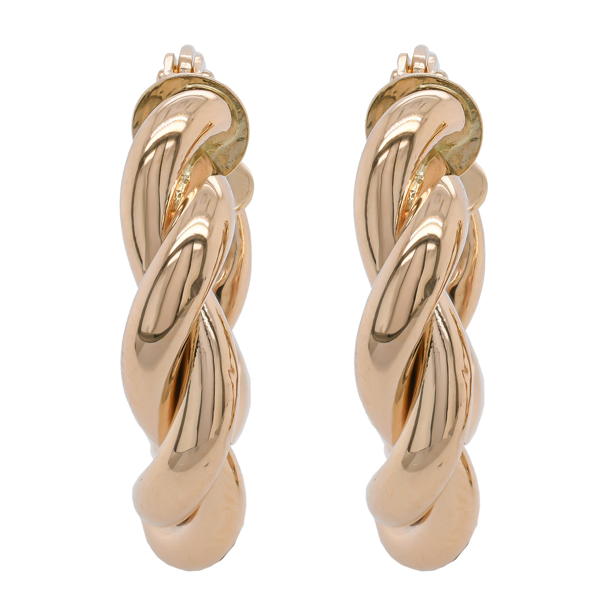 14K Yellow Gold Twisted Hoop Earrings 16mm