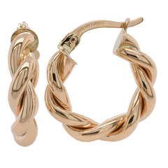 14K Yellow Gold Twisted Hoop Earrings 16mm, view 2