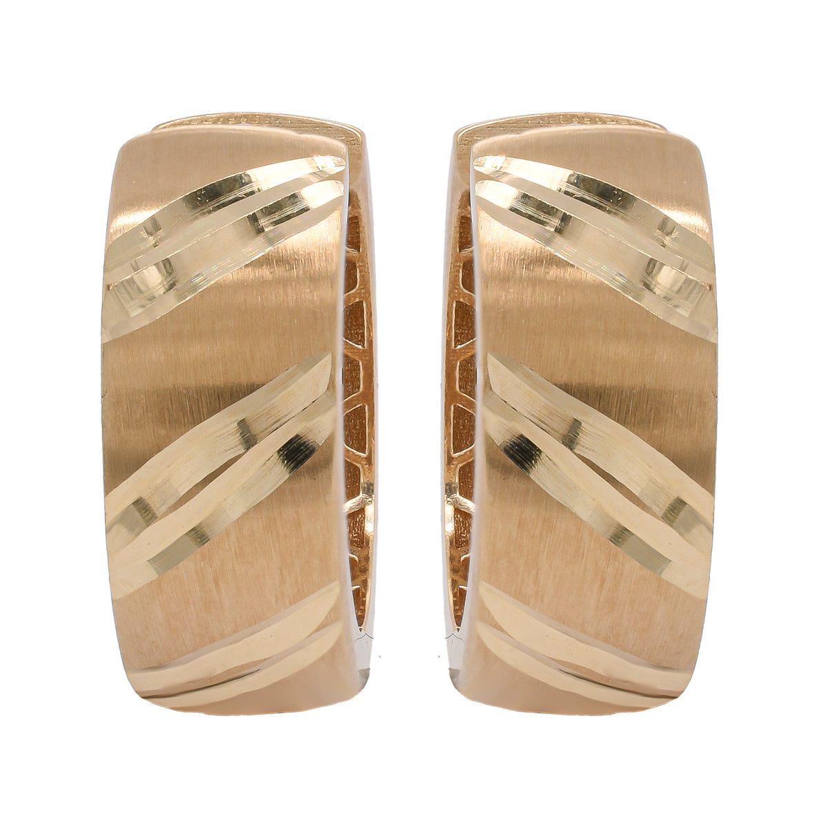 14K Yellow Gold Satin & Polished Huggie Earrings 5.3mm Wide