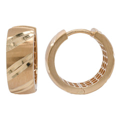 14K Yellow Gold Satin & Polished Huggie Earrings 5.3mm Wide, view 2
