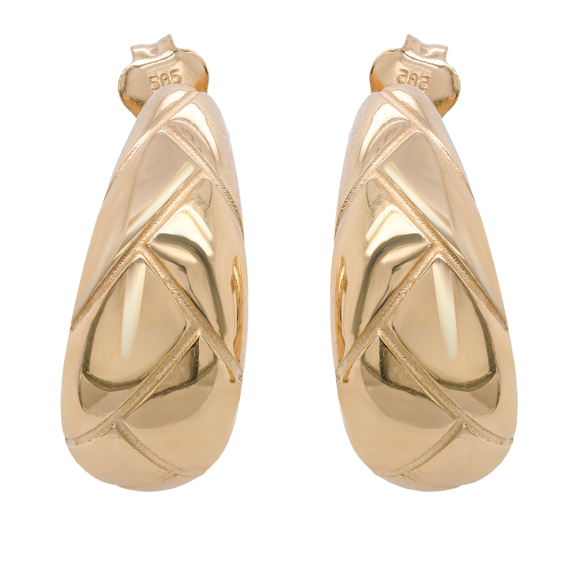 14K Yellow Gold Puffy J Hoop with Slashes 17mm