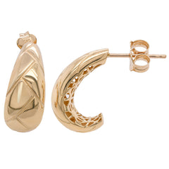 14K Yellow Gold Puffy J Hoop with Slashes 17mm, view 2