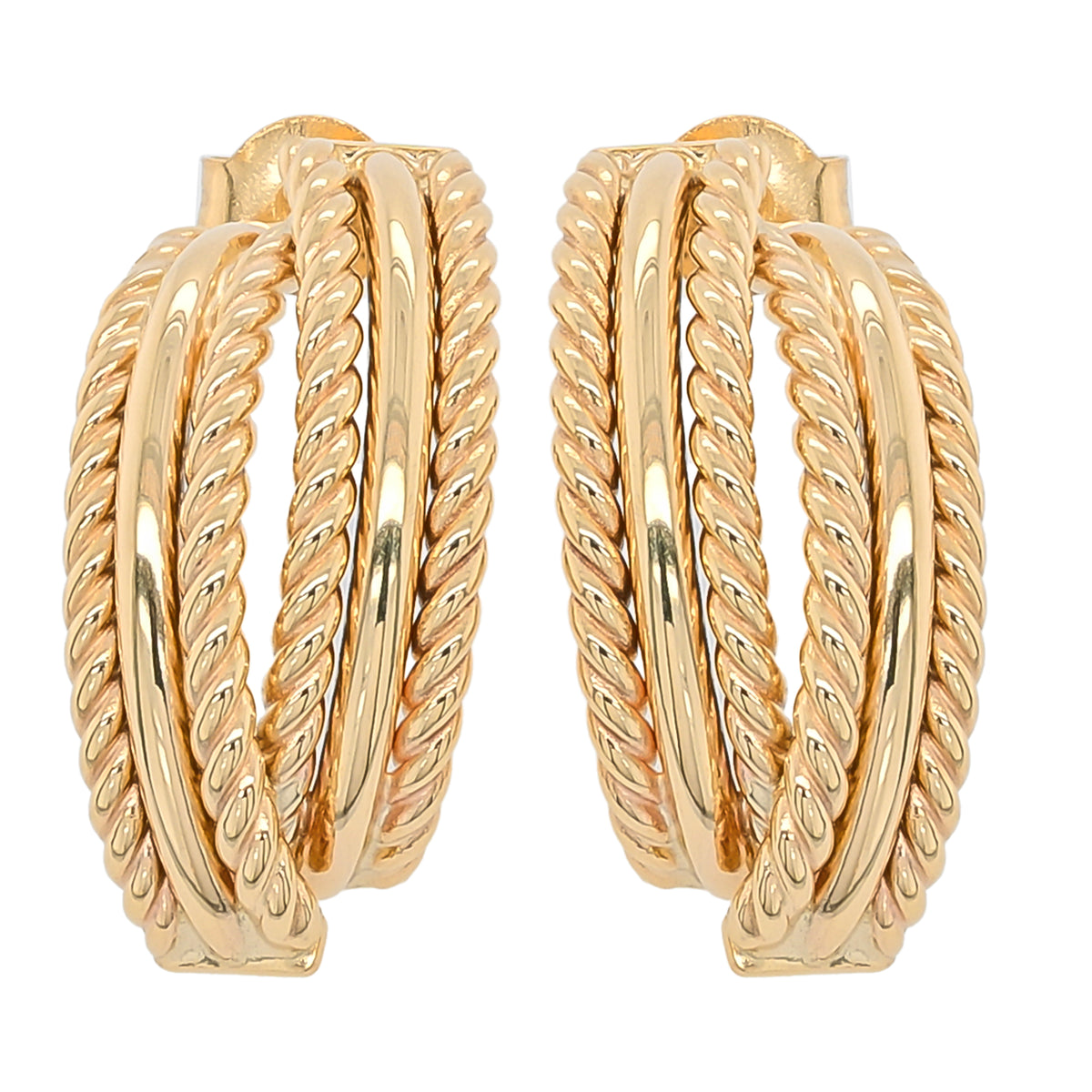14K Yellow Gold J Hoop Braided Earrings