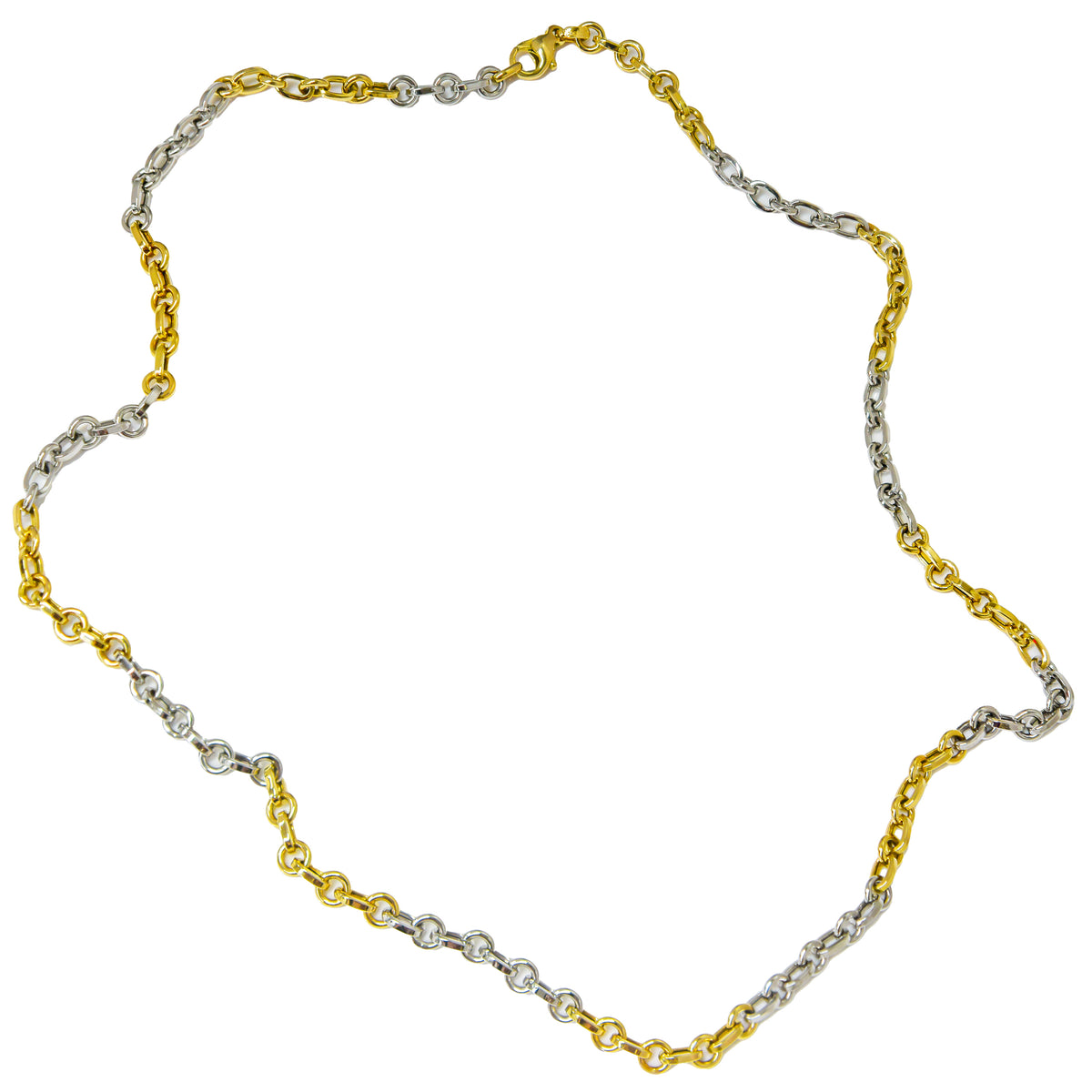 14K Yellow and White Gold Oval and Round Link Necklace 24in