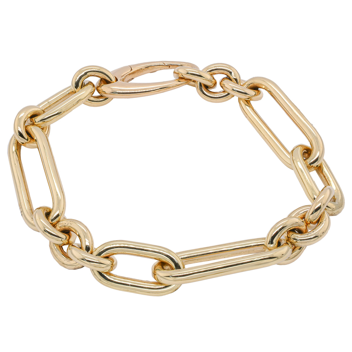 14K Yellow Gold Paperclip and Round Link 8 inch Bracelet