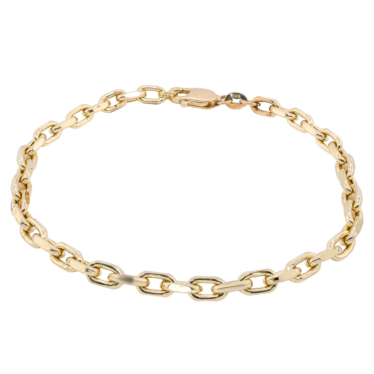 14K Yellow Gold Flat Edge Oval Link 8in Bracelet