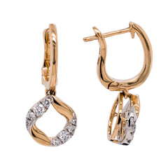 14K Yellow and White Gold Diamond Fashion Earrings, view 2