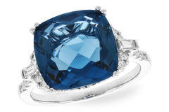 14K White Gold Square Cushion London Blue Topaz Diamond Ring, view 1
