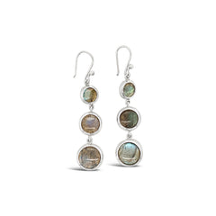 Sterling Silver Bezel Set 3 Stone Labradorite Long Hook Earrings, view 1